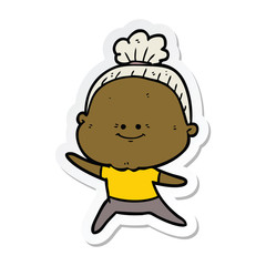 sticker of a cartoon happy old woman