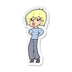 sticker of a cartoon woman whistling