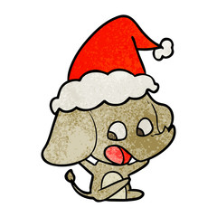 cute textured cartoon of a elephant wearing santa hat