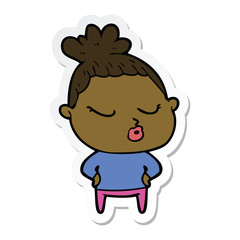 sticker of a cartoon calm woman
