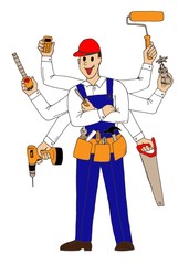 Many hand Builder, repairman, worker. Vector illustration Hand drawing