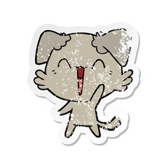 distressed sticker of a happy little dog cartoon