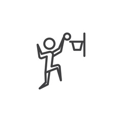 Man basketball player line icon. linear style sign for mobile concept and web design. Athlete slam dunking a basketball outline vector icon. Symbol, logo illustration. Pixel perfect vector graphics