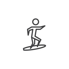 Surfing sport line icon. linear style sign for mobile concept and web design. Surfer riding on surfboard outline vector icon. Summer sports game symbol, logo illustration. Vector graphics