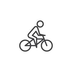 Bike with cyclist line icon. linear style sign for mobile concept and web design. Man riding bike outline vector icon. Summer sports symbol, logo illustration. Pixel perfect vector graphics