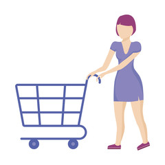 woman with shopping cart isolated icon