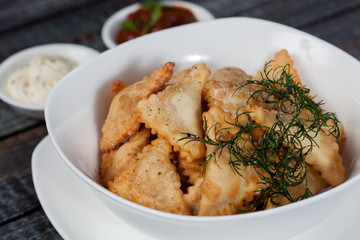 Chebureks. Traditional meat dish of the peoples of Central and Central Asia, rice, meat and onions, suitable for the Nauryz or Navruz holidays, as well as during the Holy month of Ramadan and the holi
