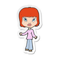 sticker of a cartoon woman with open arms