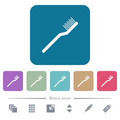 Toothbrush flat icons on color rounded square backgrounds