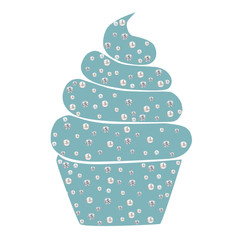 Cupcake illustration with pearls and diamonds - blue