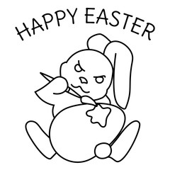 Coloring page of an Easter Bunny painting an egg