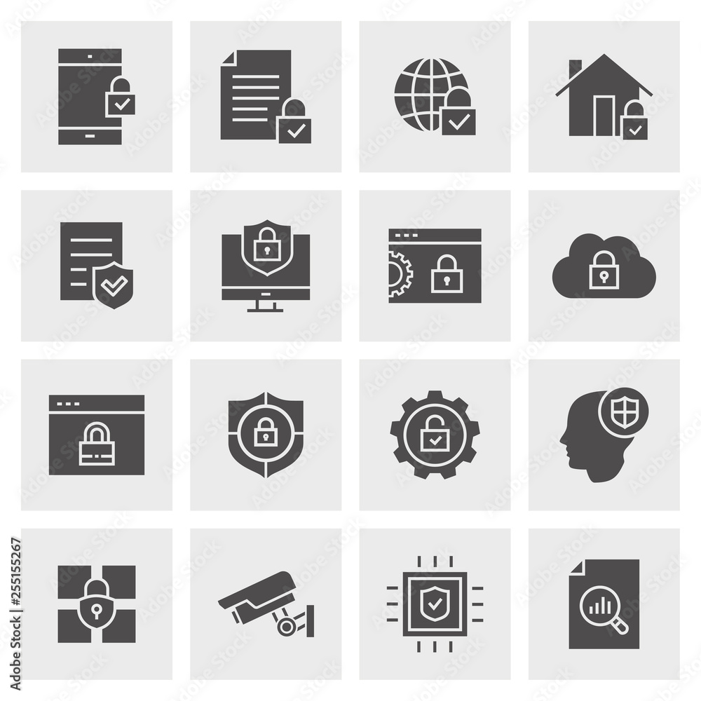 Poster security icon set. illustrations isolated for graphic and web design.