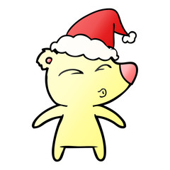 gradient cartoon of a whistling bear wearing santa hat