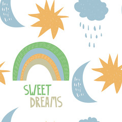 Fototapeta na wymiar Vector Seamless Sweet Dreams Baby Print