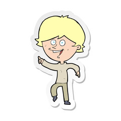 sticker of a cartoon happy pointing man