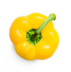 Yellow bell pepper on a white isolated background. Close-up. Top view.