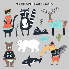 Eine Reihe verschiedener nordamerikanischer Cartoon-Tiere. Niedliche handgezeichnete Kinder-Clip-Art-Sammlung. Vektor-Illustration © Oksana Stepova