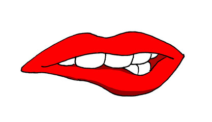 Illustration of a woman mouth biting her lower lip