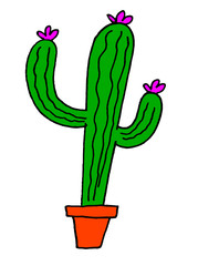 Illustration of a cactus with three flowers on top of you