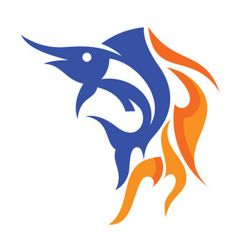 fire logo, fish, blue marlin with fire logo concept