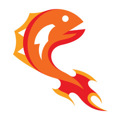 fire logo, flying fish in fire logo style