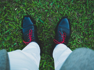 Shoes with red lacing