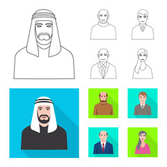 Vector design of hairstyle and profession  sign. Set of hairstyle and character  stock vector illustration.