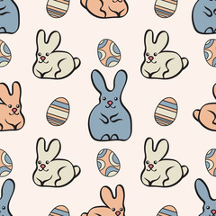 Seamless pattern with cute bunnies and Easter eggs. Easter background. Vector EPS10