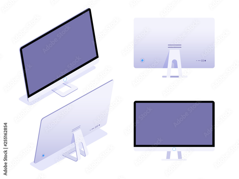Aufkleber the set of monitors in an isometric, front and back view isolated on white background. vector flat i