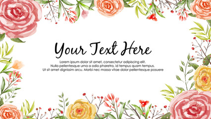 Watercolor Flowers Floral Design Arrangement for Wedding and Greeting Card with Red, Orange, Yellow Flowers and Green Leaves for Vector Landscape Romantic Design Ideas