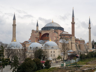 Fototapeta na wymiar Hagia Sophia is a former Greek Orthodox Christian patriarchal basilica, later an imperial mosque, and now a museum in Istanbul, Turkey. March, 2019