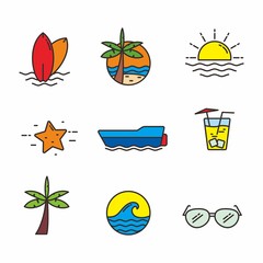Set of beach related vector illustration, beach related icons 