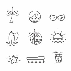 Set of beach related icon line design