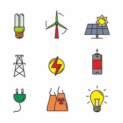 Set of electricity related vector illustration, set of electricity related icon 