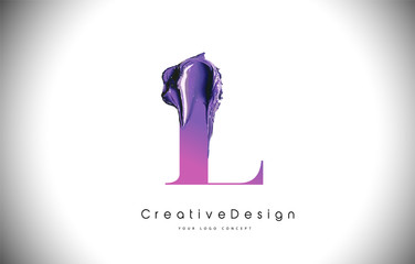 L Letter Design Brush Paint Stroke. Purple l Letter Logo Icon with Violet Paintbrush