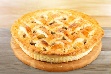 Freshly baked cake on white background