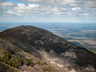 Aerial view of a mountain landscape from La Pena de Francia in La Alberca (Salamanca)