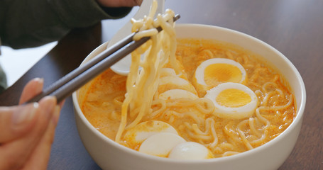 Delicious laksa in bowl