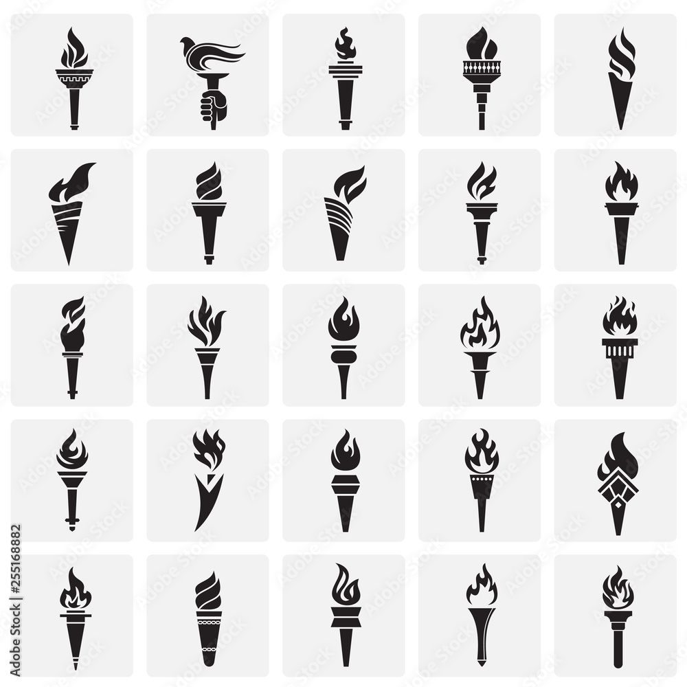 Fototapete torch icons set on squares background for graphic and web design. simple vector sign. internet conce
