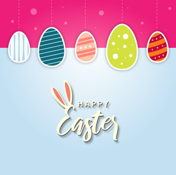 Osterkarte mit Ostereiern und Happy Easter