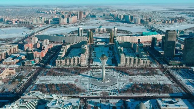 ASTANA aerial view on the center of the city near The Baiterek Tower
