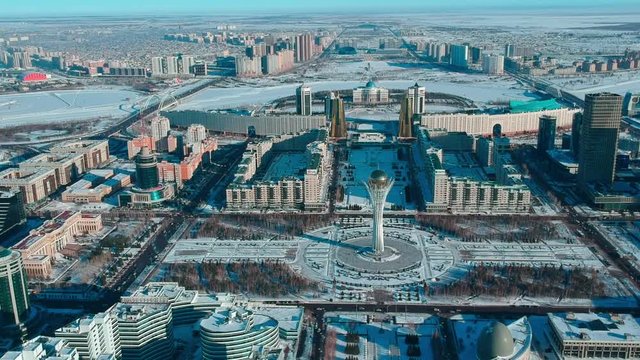 ASTANA aerial view on the center of the city near The Baiterek Tower