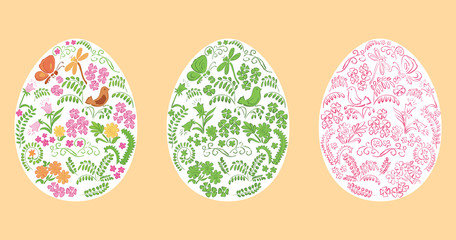 vector decorative easter eggs on white background - floral ornament