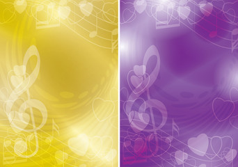 yellow and violet vector flyers with contours of hearts and gradient - music backgrounds