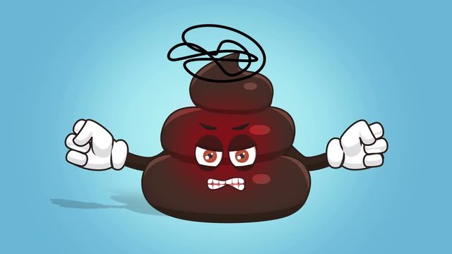 Cartoon Funny Brown Poop Turd Evil Crazy with Face Animation Alpha Matte