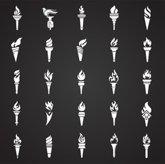 Torch icons set on black background for graphic and web design. Simple vector sign. Internet concept symbol for website button or mobile app. - 255169826