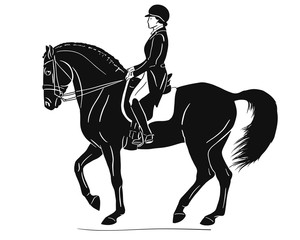 Graphic of a rider and horse execute the piaffe.