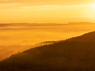 Sunset over village Steinbergen in Germany