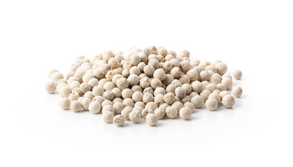 white peppers corn on the white background. full depth of field