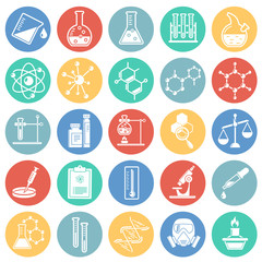 Fototapeta premium Chemistry icons set on color circles white background for graphic and web design. Simple vector sign. Internet concept symbol for website button or mobile app.